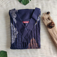 Cream Floral Printed Navy Blue V-Neck Alfine Churidar Cut Nighty | Free Size | Chest Width 44″| Length 56″