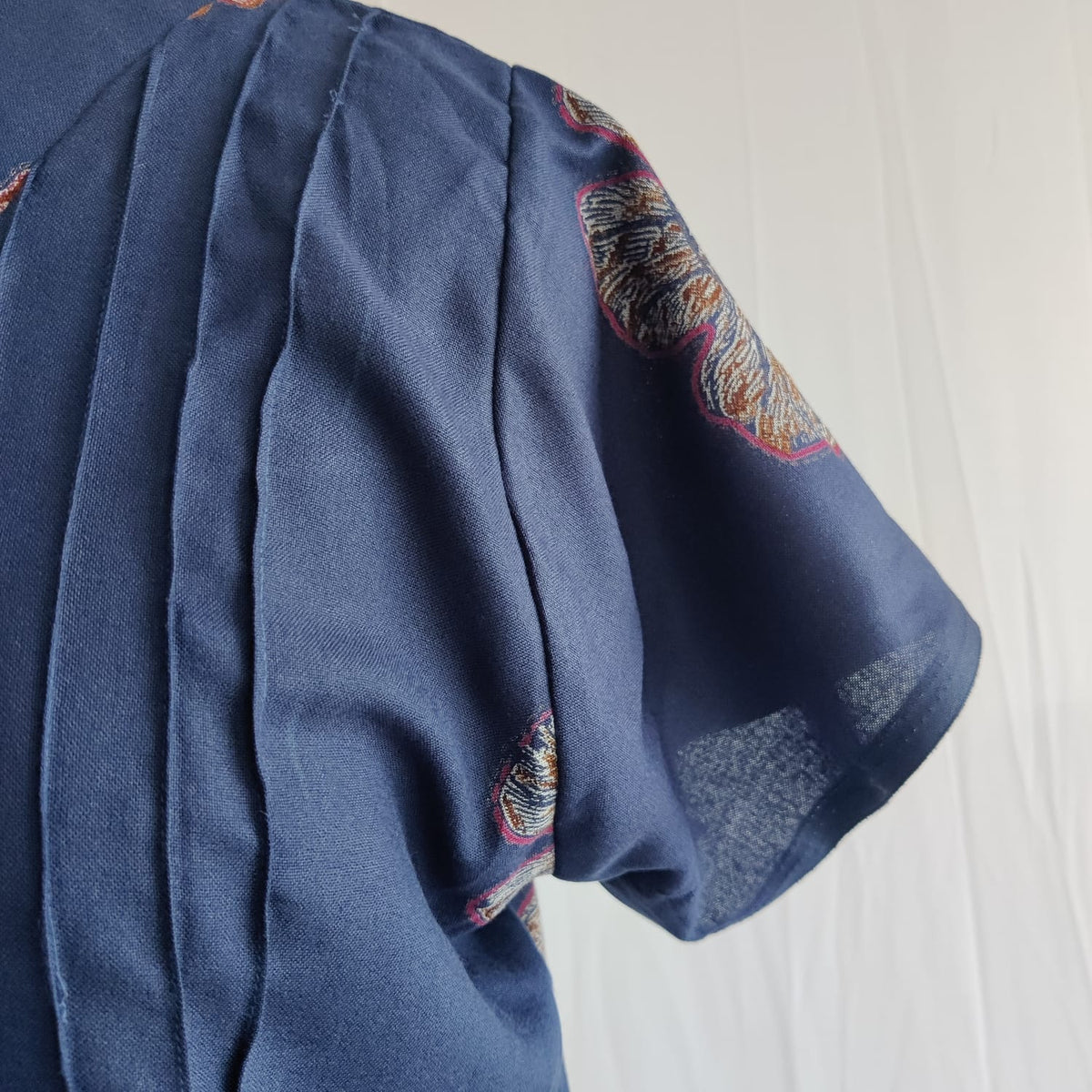 Pink Floral Printed Navy Blue V-Neck Alfine Churidar Cut Nighty | Free Size | Chest Width 44″| Length 56″