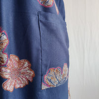 Pink Floral Printed Navy Blue V-Neck Alfine Churidar Cut Nighty | Free Size | Chest Width 44″| Length 56″