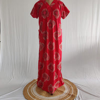 Red Printed V-Neck Alfine Churidar Cut Nighty | Free Size | Chest Width 44″| Length 56″