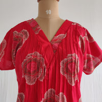 Red Printed V-Neck Alfine Churidar Cut Nighty | Free Size | Chest Width 44″| Length 56″