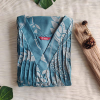 Pastel Blue Printed V-Neck Alfine Churidar Cut Nighty | Free Size | Chest Width 44″| Length 56″