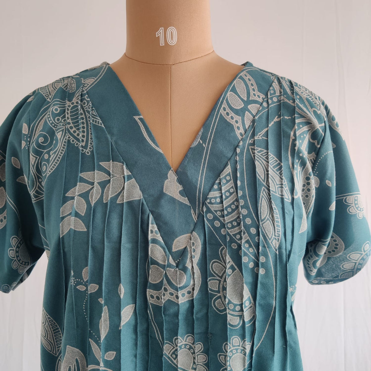 Pastel Blue Printed V-Neck Alfine Churidar Cut Nighty | Free Size | Chest Width 44″| Length 56″