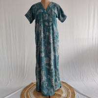 Pastel Blue Printed V-Neck Alfine Churidar Cut Nighty | Free Size | Chest Width 44″| Length 56″