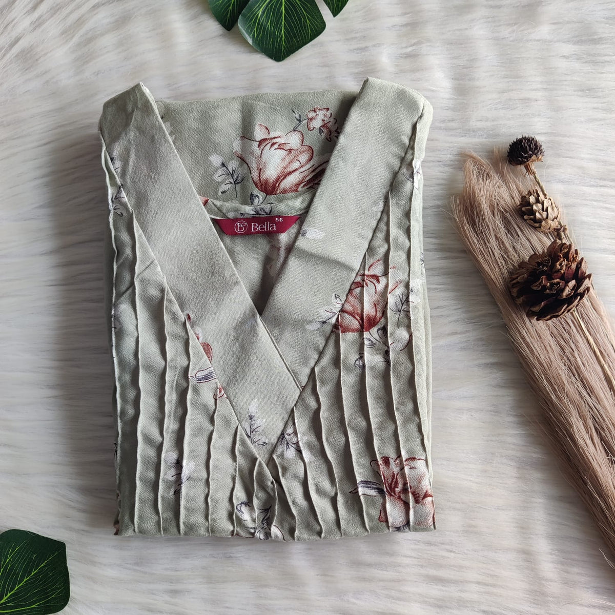 Pastel Green Printed V-Neck Alfine Churidar Cut Nighty | Free Size | Chest Width 44″| Length 56″