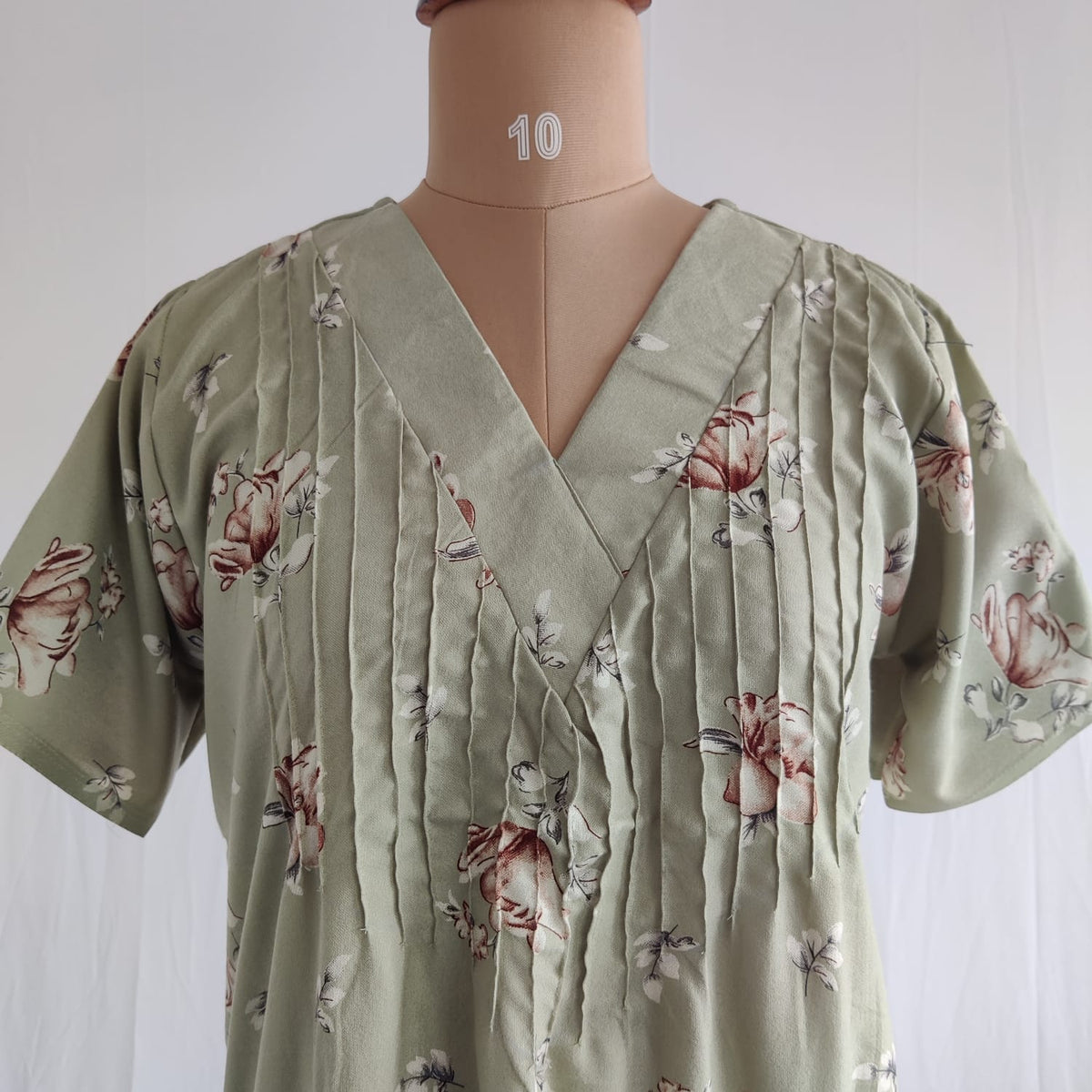Pastel Green Printed V-Neck Alfine Churidar Cut Nighty | Free Size | Chest Width 44″| Length 56″