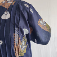 Brown And Green Printed Navy Blue V-Neck Alfine Churidar Cut Nighty | Free Size | Chest Width 44″| Length 56″