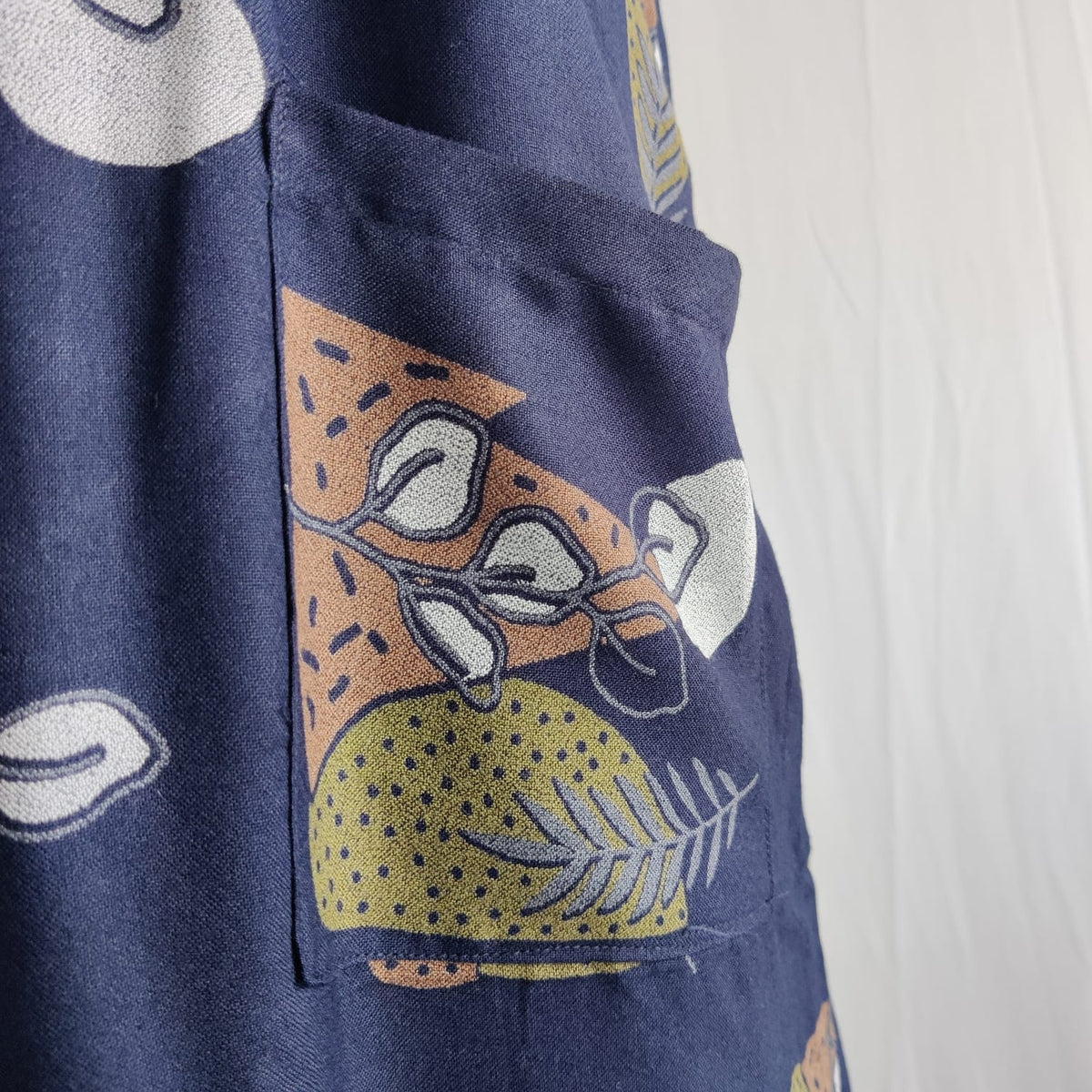 Brown And Green Printed Navy Blue V-Neck Alfine Churidar Cut Nighty | Free Size | Chest Width 44″| Length 56″