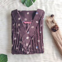 Coffee Brown Dot Printed V-Neck Alfine Churidar Cut Nighty | Free Size | Chest Width 44″| Length 56″