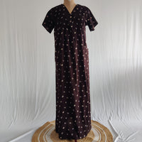 Coffee Brown Dot Printed V-Neck Alfine Churidar Cut Nighty | Free Size | Chest Width 44″| Length 56″