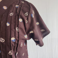 Coffee Brown Dot Printed V-Neck Alfine Churidar Cut Nighty | Free Size | Chest Width 44″| Length 56″