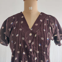 Coffee Brown Dot Printed V-Neck Alfine Churidar Cut Nighty | Free Size | Chest Width 44″| Length 56″