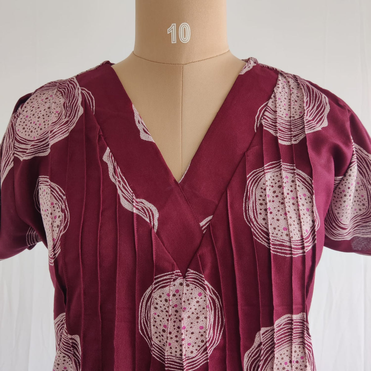 Maroon Printed V-Neck Alfine Churidar Cut Nighty | Free Size | Chest Width 44″| Length 56″