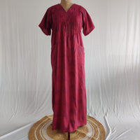 Beetroot Red Printed V-Neck Alfine Churidar Cut Nighty | Free Size | Chest Width 44″| Length 56″