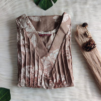 Pastel Brown Printed V-Neck Alfine Churidar Cut Nighty | Free Size | Chest Width 44″| Length 56″