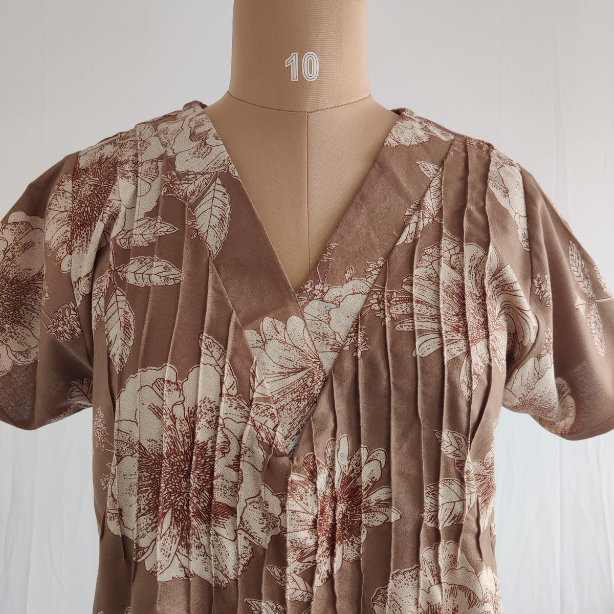 Pastel Brown Printed V-Neck Alfine Churidar Cut Nighty | Free Size | Chest Width 44″| Length 56″