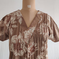 Pastel Brown Printed V-Neck Alfine Churidar Cut Nighty | Free Size | Chest Width 44″| Length 56″