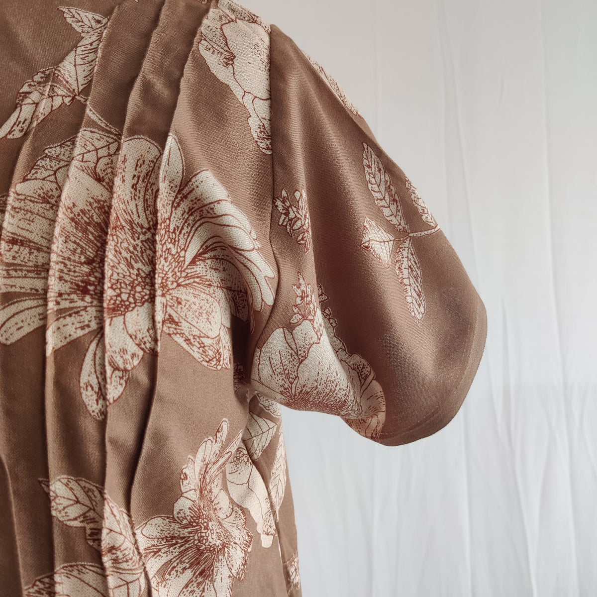 Pastel Brown Printed V-Neck Alfine Churidar Cut Nighty | Free Size | Chest Width 44″| Length 56″