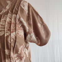 Pastel Brown Printed V-Neck Alfine Churidar Cut Nighty | Free Size | Chest Width 44″| Length 56″