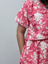 Peach And White Floral Printed Premium Cotton Buttonless Zipless Short Maternity Nighty | Free Size | Chest Width 44″| Length 46″
