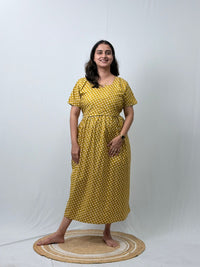 Olive Green Printed Premium Cotton Buttonless Zipless Short Maternity Nighty | Free Size | Chest Width 44″| Length 46″