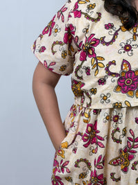 Pink Floral Printed Ivory Premium Cotton Buttonless Zipless Short Maternity Nighty | Free Size | Chest Width 44″| Length 46″