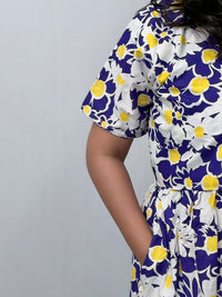 Violet And White Floral Printed Premium Cotton Buttonless Zipless Short Maternity Nighty | Free Size | Chest Width 44″| Length 46″