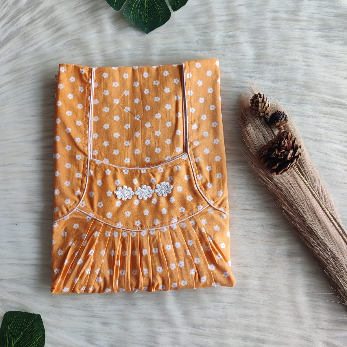 Orange Floral Premium Cotton Three Flower Nighty |Free Size | Chest Width 44"| Length 54"-55"