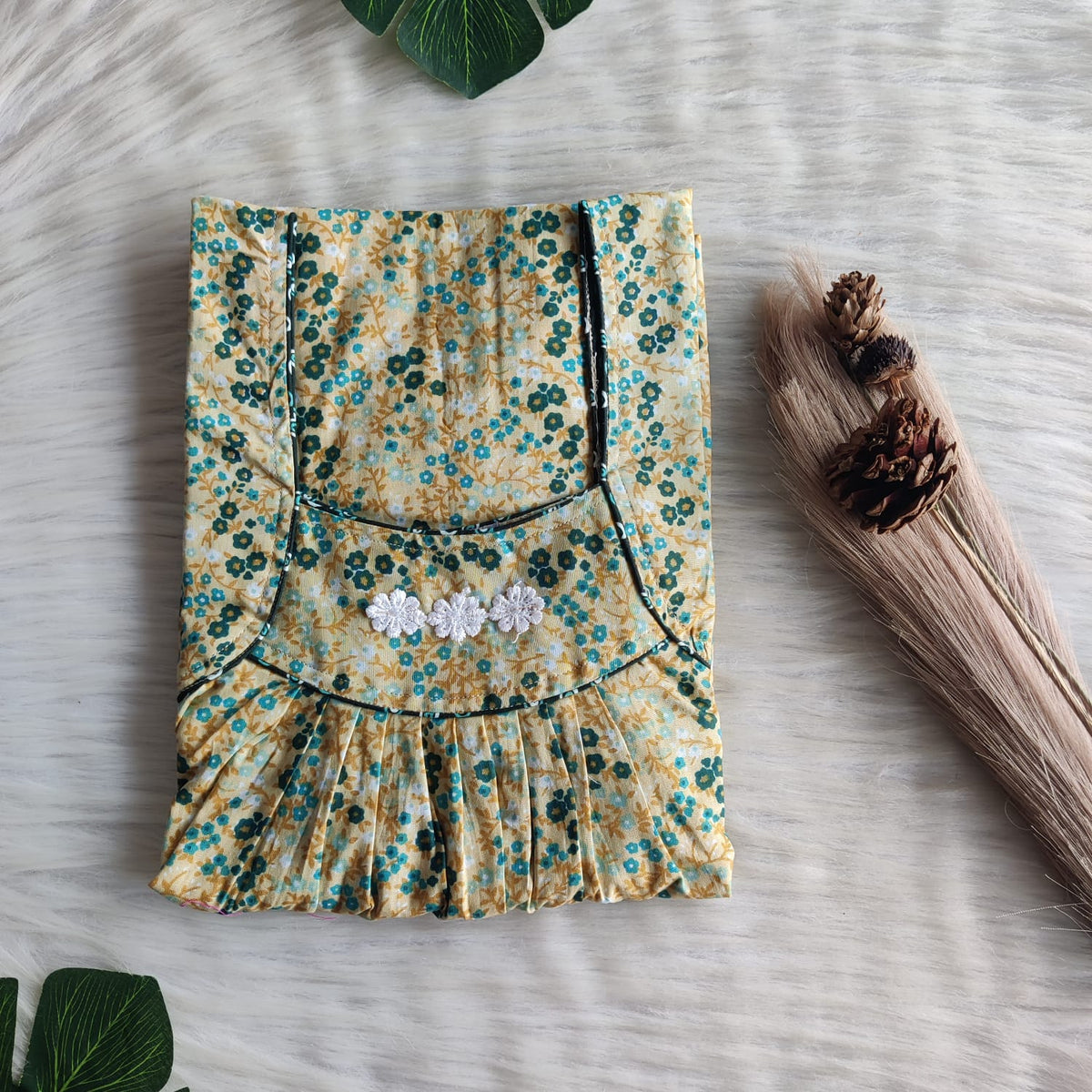 Yellow And Green Floral Premium Cotton Three Flower Nighty |Free Size | Chest Width 44"| Length 54"-55"