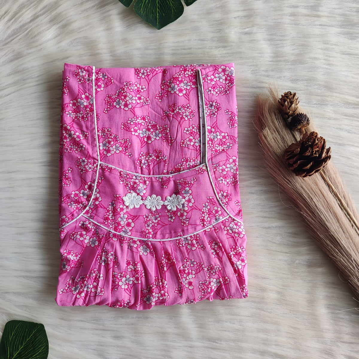 Pink Floral Printed Premium Cotton Three Flower Nighty |Free Size | Chest Width 44"| Length 54"-55"