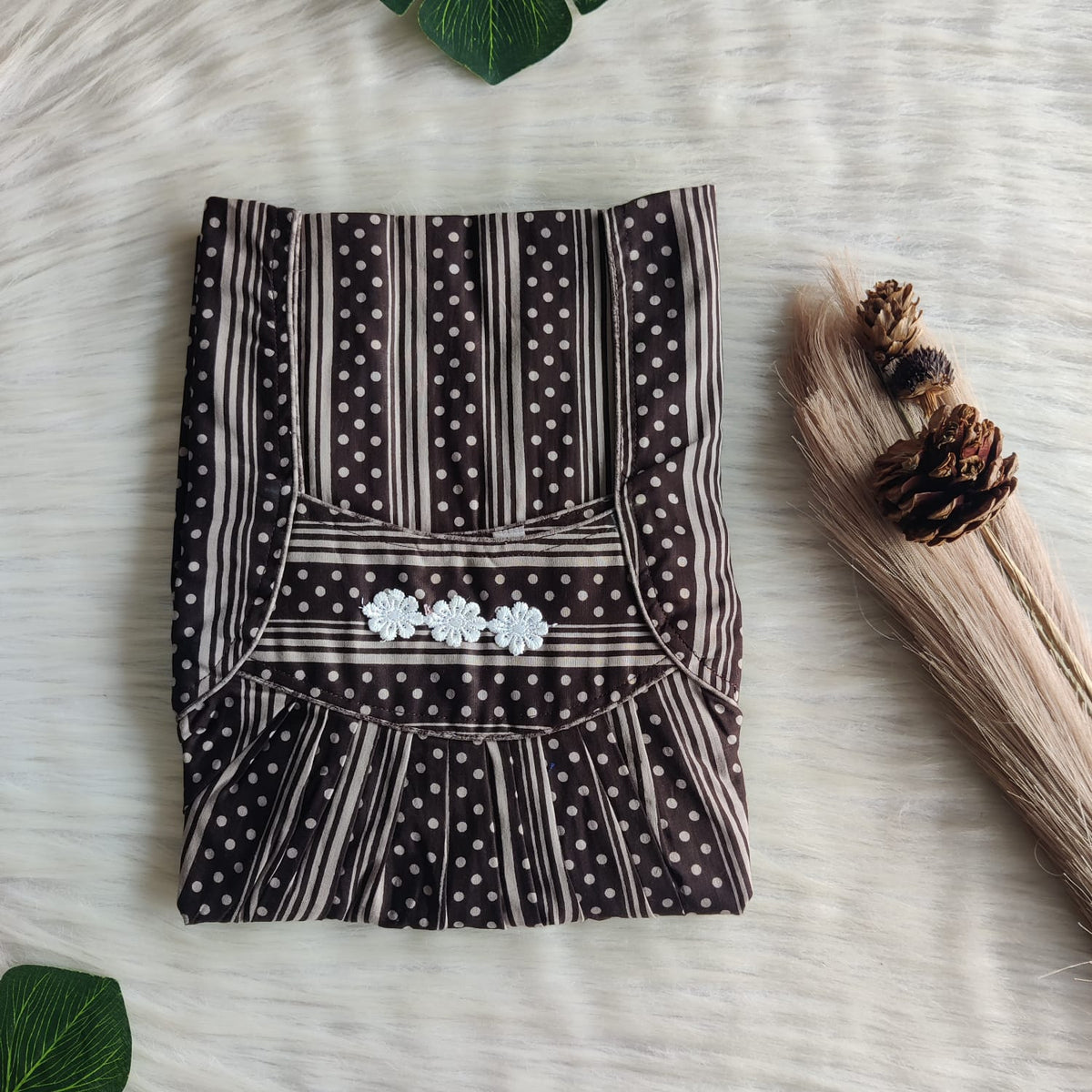 Black Dot Printed Premium Cotton Three Flower Nighty |Free Size | Chest Width 44"| Length 54"-55"