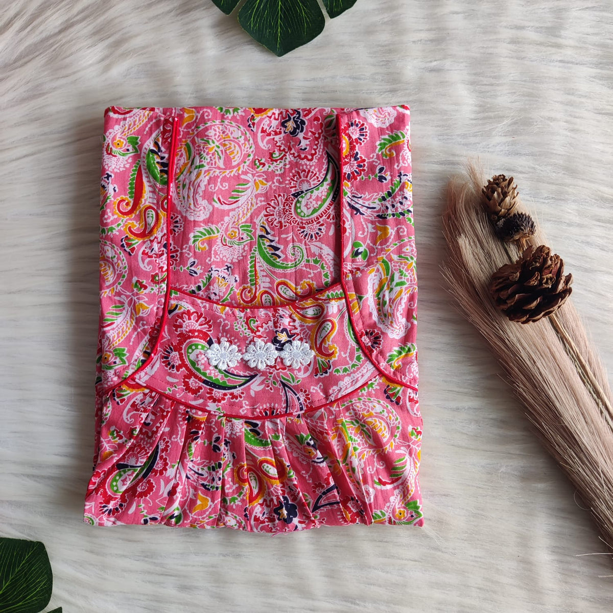 Peach And Green Printed Premium Cotton Three Flower Nighty |Free Size | Chest Width 44"| Length 54"-55"