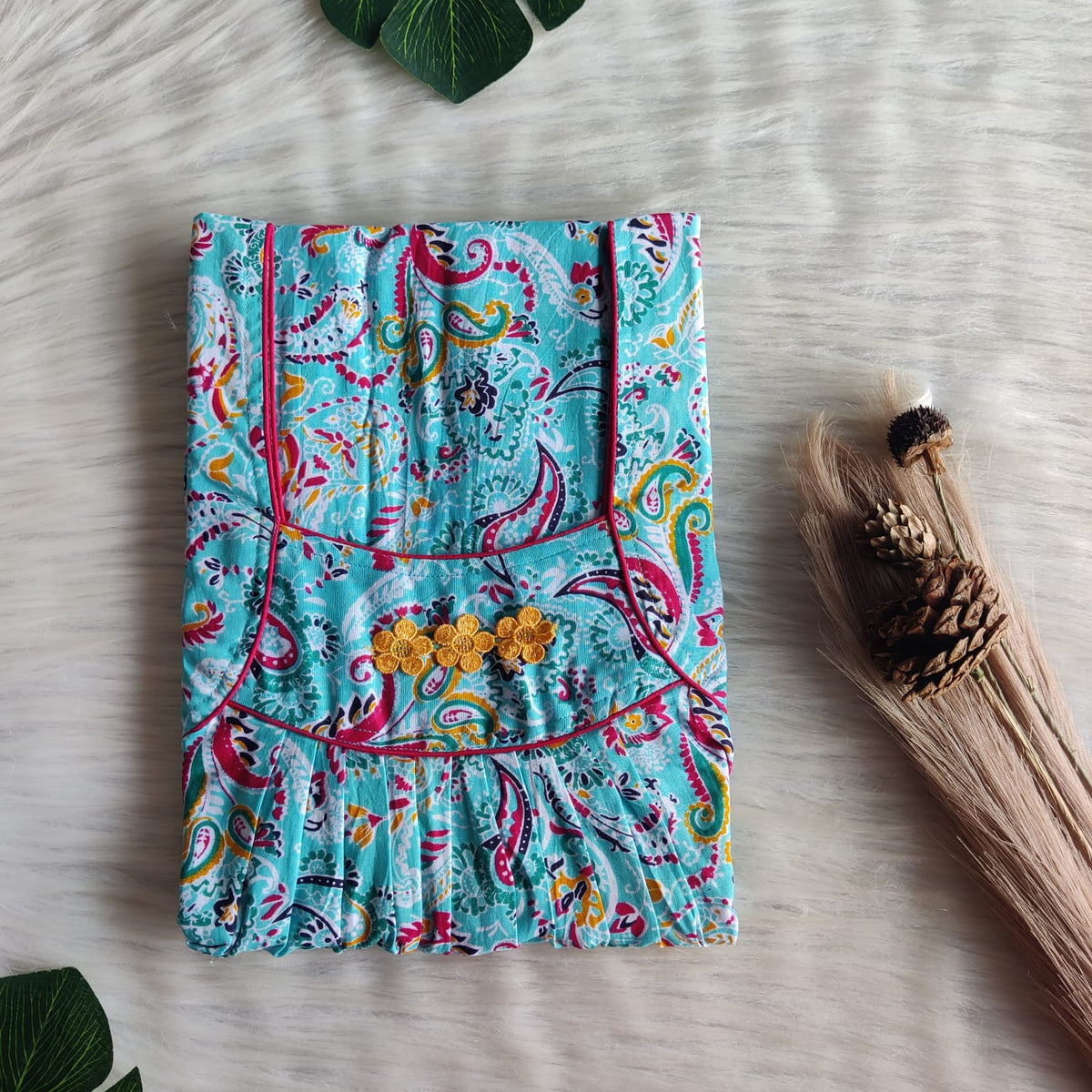 Pink And Blue Printed Premium Cotton Three Flower Nighty |Free Size | Chest Width 44"| Length 54"-55"