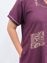Wine Printed Alpine Full Open Long Polo Shirt Dress | Side Pocket | Free Size | Chest Width 44″| Length 44″