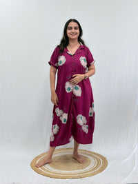 Pink Printed Alpine Full Open Long Polo Shirt Dress | Side Pocket | Free Size | Chest Width 44″| Length 44″