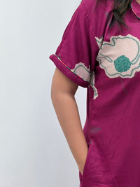 Pink Printed Alpine Full Open Long Polo Shirt Dress | Side Pocket | Free Size | Chest Width 44″| Length 44″