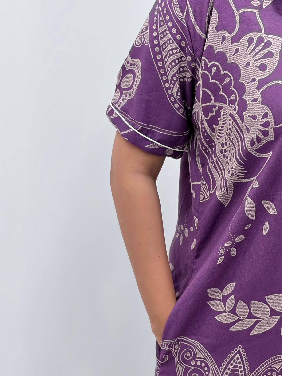 Lavender Floral Printed Alpine Full Open Long Polo Shirt Dress | Side Pocket | Free Size | Chest Width 44″| Length 44″