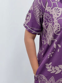Lavender Floral Printed Alpine Full Open Long Polo Shirt Dress | Side Pocket | Free Size | Chest Width 44″| Length 44″