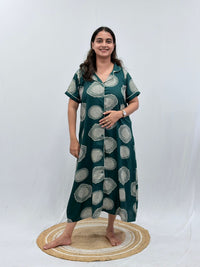 Green Printed Alpine Full Open Long Polo Shirt Dress | Side Pocket | Free Size | Chest Width 44″| Length 44″