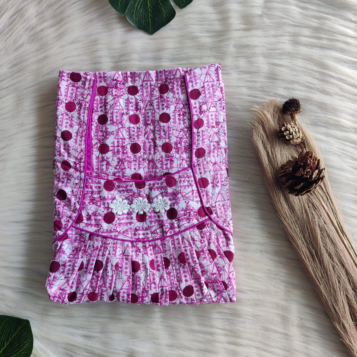 Purple Dot Printed Premium Cotton Three Flower Nighty |Free Size | Chest Width 44"| Length 54"-55"