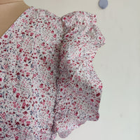 Garage Sale - Pink Floral Printed White Premium Cotton Ruffle Sleeve Short Maternity Gown