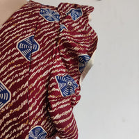 Garage Sale - Navy Blue Printed Maroon Gujari Cotton Ruffle Sleeve Short Maternity Gown