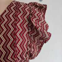 Garage Sale - Cream And Maroon Stripes Printed Gujari Cotton Ruffle Sleeve Short Maternity Gown