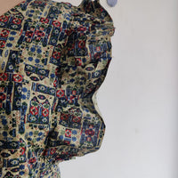 Garage Sale - Pastel Green And Navy Blue Printed Premium Cotton Ruffle Sleeve Short Maternity Gown