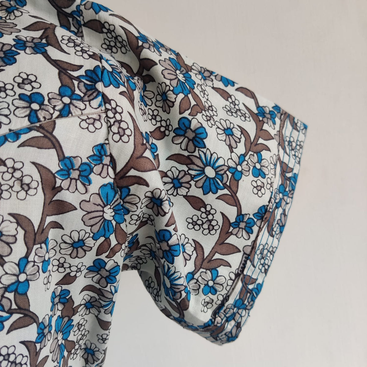 Garage Sale - Blue Floral Printed Grey Premium Cotton V Collar Neck Short Short Maternity Gown