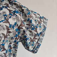 Garage Sale - Blue Floral Printed Grey Premium Cotton V Collar Neck Short Short Maternity Gown