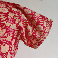 Garage Sale - Red Floral Printed Premium Cotton V Collar Neck Short Short Maternity Gown