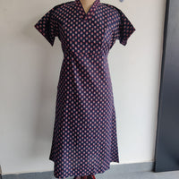 Garage Sale - Pink Floral Printed Navy Blue Premium Cotton V Collar Neck Short Short Maternity Gown