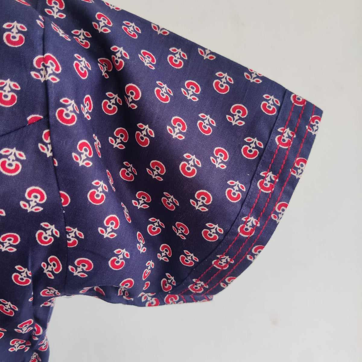 Garage Sale - Pink Floral Printed Navy Blue Premium Cotton V Collar Neck Short Short Maternity Gown
