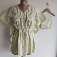Yellow Printed Pure Cotton Feeding Kaftan Loungewear Pyjama Set | Free Size